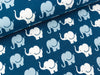 Baumwollsweat Elephant Parade hellblau-weiß auf Jeansblau