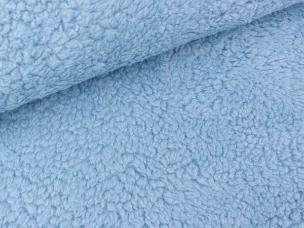 Kuscheliger Baumwoll Teddy Stoff rauchblau uni