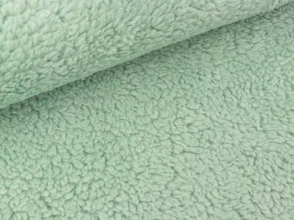 Kuscheliger Baumwoll Teddy Stoff staubgrün uni