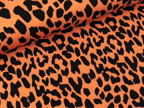 Viskosejersey Gepardenflecken schwarz auf Orange