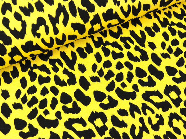 Viskosejersey Gepardenflecken schwarz auf Gelb