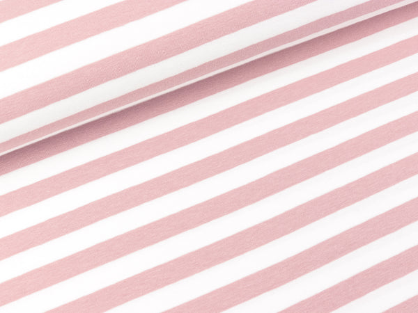 Baumwolljersey YD Stripe oldrose-weiß 1cm Streifenbreite