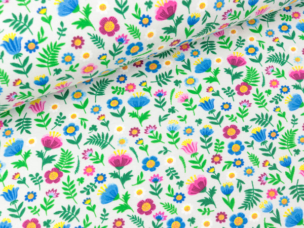 Baumwolljersey Bunte Blümchen auf Lichtgrau