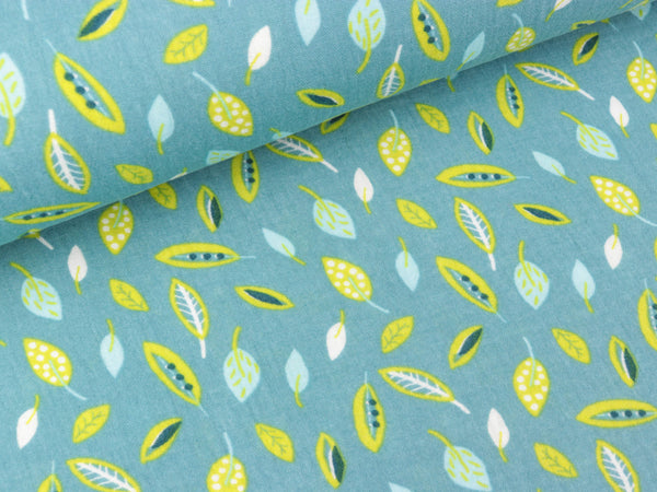 Baumwoll Double Gauze Kleine bunte Blätter auf Oldmint