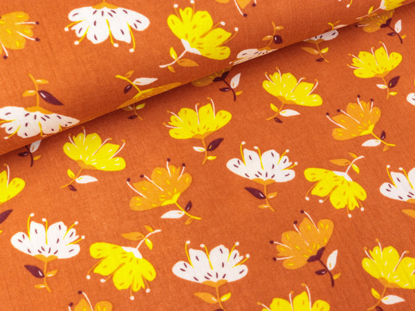 Baumwoll Double Gauze Blumen bunt auf Ziegel