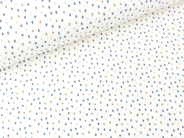 Baumwolljersey Sprenkel jeansblau-khaki-beige auf Weiß