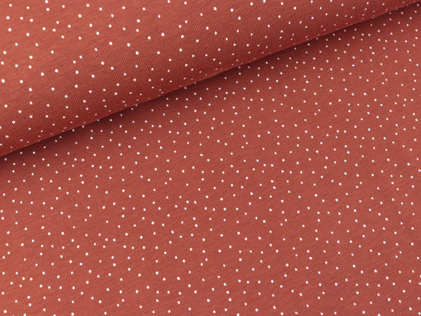 Baumwolljersey Getüpfelt Minipünktchen weiß auf Terra