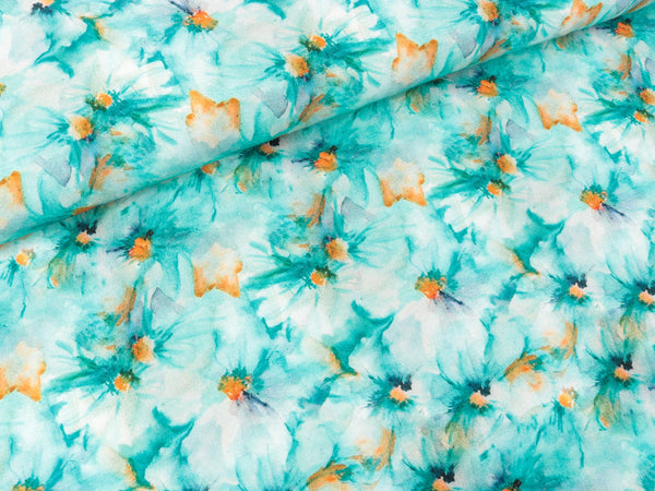 Viskose Crêpe Marocain Flowers aqua-green