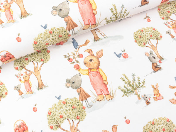 French Terry Apple Garden bunt auf Off white Digitaldruck