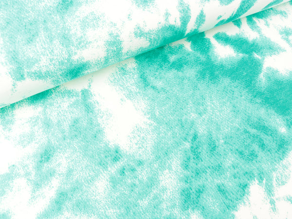 French Terry Print Clouds Wolken emerald auf Weiß