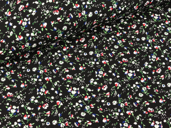 Viskose Popeline Webware Mille Fleurs bunt auf Schwarz