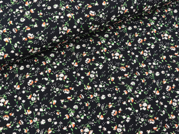 Viskose Popeline Webware Mille Fleurs bunt auf Marine