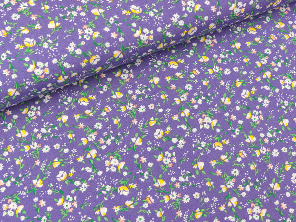 Viskose Popeline Webware Mille Fleurs bunt auf Lila