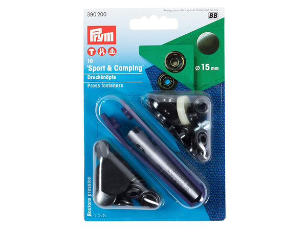 Prym 390200 Nähfrei Druckknöpfe brüniert Sport & Camping 15mm 10 Stück