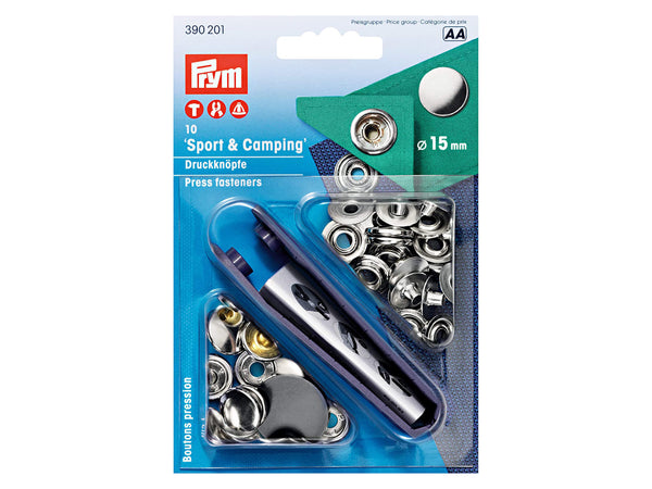 Prym 390201 Nähfrei Druckknöpfe Sport & Camping 15mm 10 Stück