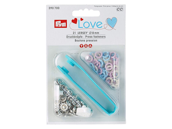 Prym Love 390700 Nähfrei Jersey Druckknöpfe Set 8mm rosa-blau-creme 21 Stück
