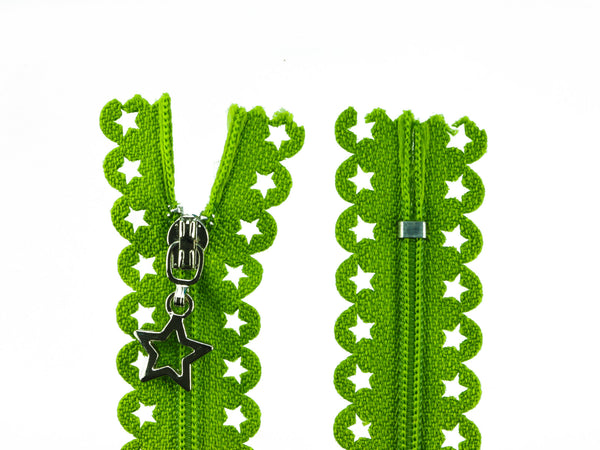 1 Reißverschluss mit Sternen 25cm hellgrün