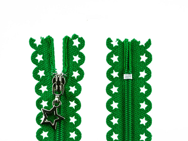 1 Reißverschluss mit Sternen 25cm grün