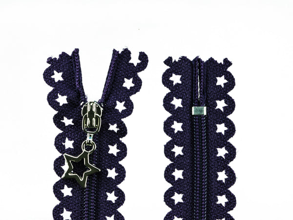 1 Reißverschluss mit Sternen 25cm violett