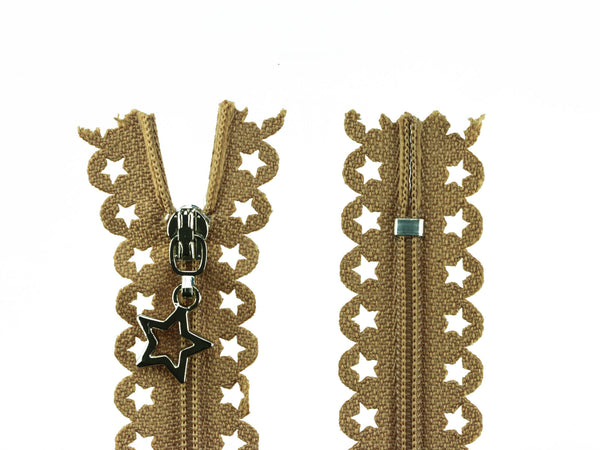1 Reißverschluss mit Sternen 25cm camel