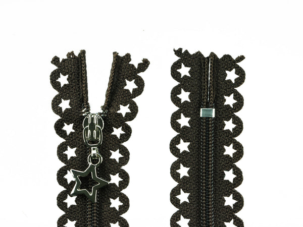 1 Reißverschluss mit Sternen 25cm braun