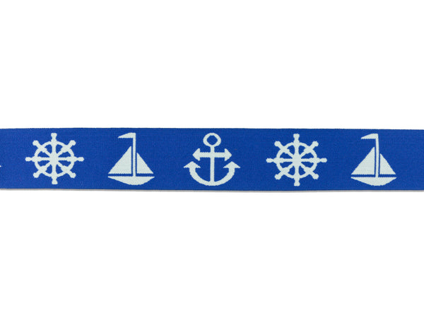 1m Gummiband Anker-Steuerrad-Segelschiff-40mm breit-royalblau-weiß
