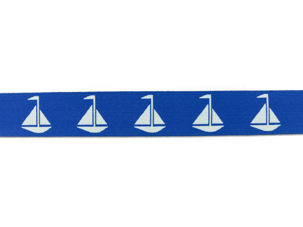 1m Gummiband Segelschiffe-40mm breit-royalblau-weiß