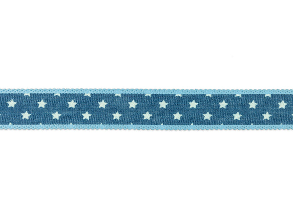 Jeans-Dekoband Sterne mittleres Jeansblau mit hellblauem Zierband