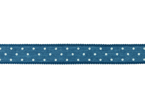 Jeans-Dekoband Punkte mittleres Jeansblau mit dunkelblauem Zierband