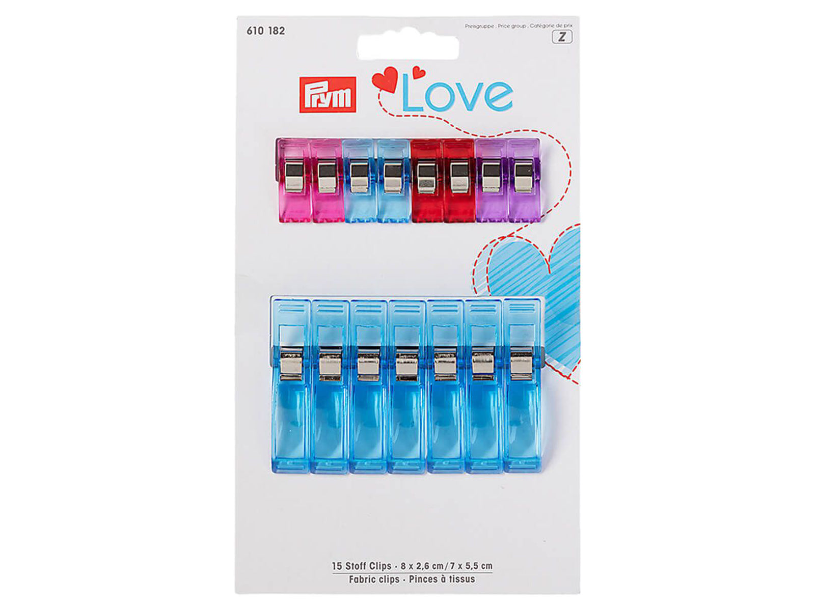 Prym Love 610182 Stoffclips bunt 2,6cm und 5,5cm - 15 Stück - Das hüpfende  Komma