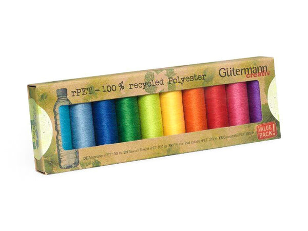 Gütermann Nähgarn-Set Allesnäher rPET Set 10 x 100m Regenbogenfarben - 100% recyceltes Polyester