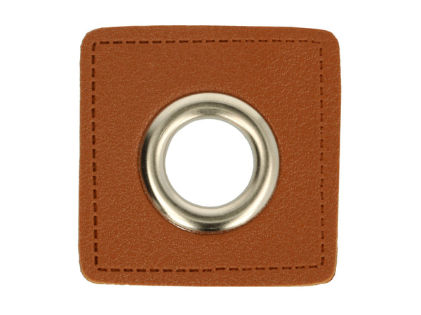 Ösen Patch Quadrat für Kordeln braun-nickel 11mm Lederimitat