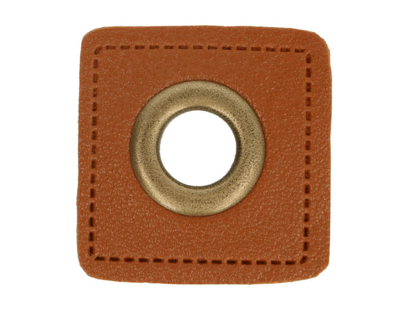 Ösen Patch Quadrat für Kordeln braun-bronze 8mm Lederimitat