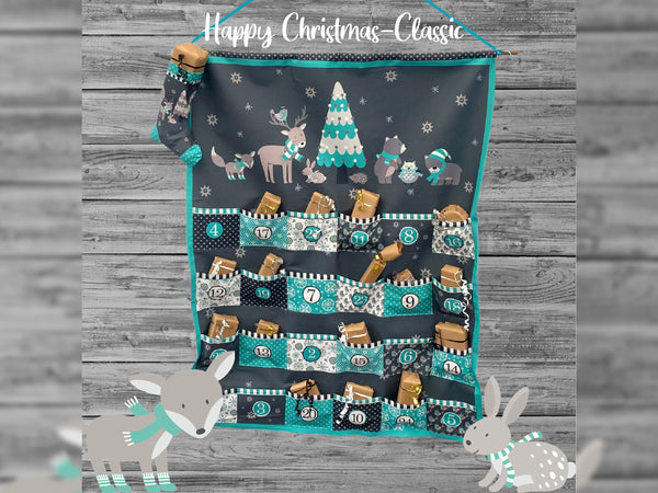 Steinbeck DIY Baumwollcanvas Happy Christmas Classic grau-mint Panel 140cm