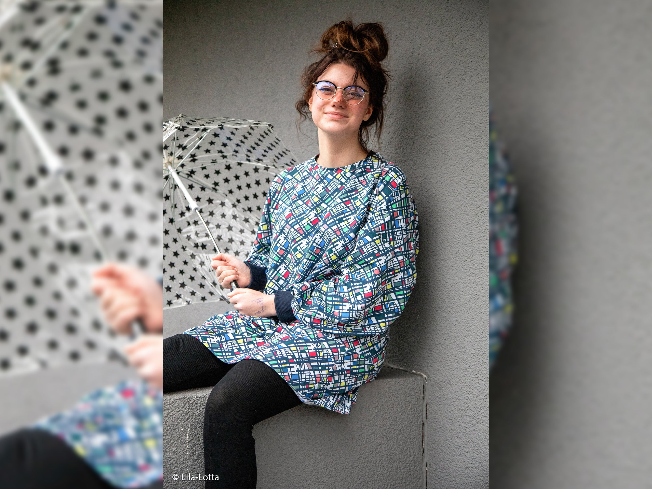 French Terry Eyecatcher bunt auf Weiß by Lila-Lotta Das hüpfende