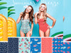Swim & Sport Knit Summer Breeze Sonnenschirme bunt auf Blau