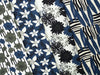 Baumwolljersey Johanna Blumen und Streifen khaki-jeansblau-schwarz auf Weiß